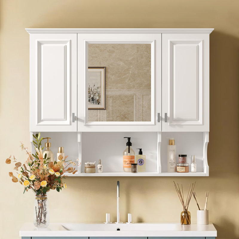Armoire de rangement murale moderne avec tablettes ouvertes, Satin