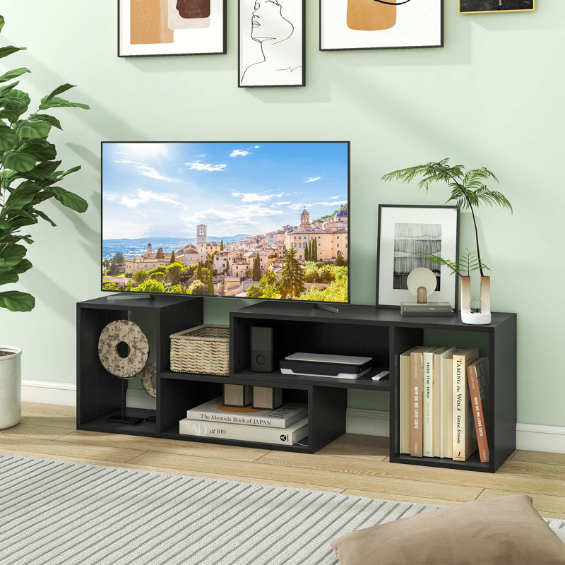 2 Pcs Adjustable Tv Stands With Storage Cubes For Tvs Up To 55 Inches Cabinets , Black