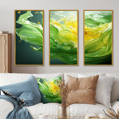 «Green and Yellow Harmonious Chaos II - Abstract Collages», art mural