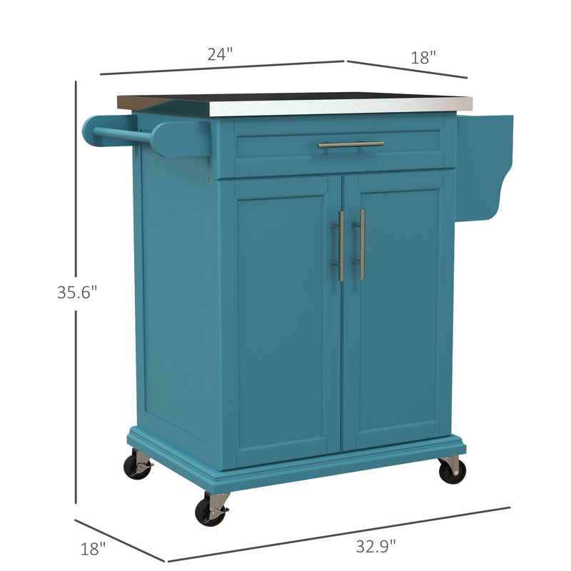 Kitchen Island On Wheels, Rolling Kitchen Cart With Stainless Steel Countertop, Drawer, Towel Rack And Spice Rack, Utility Storage Trolley