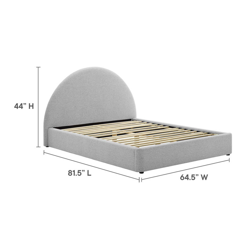 Heathered Light Gray Full Size Velvet Upholstered Platform Bed with Arched Headboard
