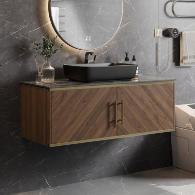 48" Modern Luxury Faux Marble Countertop And Wooden Bathroom Cabinet