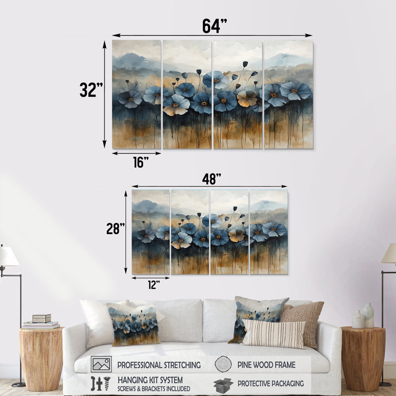 Inglés - - Coquelicots - - Art mural traditionnel traditionnel, 4, H 28 po x l 48 po