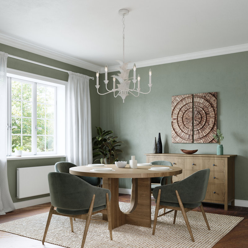 6-Lights Dimmable Ceiling Chandeliers with Leaf, Antique Distressed White