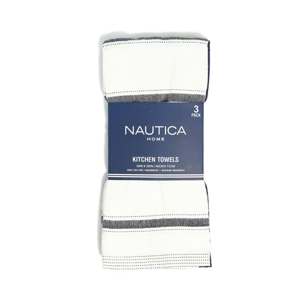 Nautica Home 100% Cotton Navy 18 in. x 28 in. Kitchen Towels (3