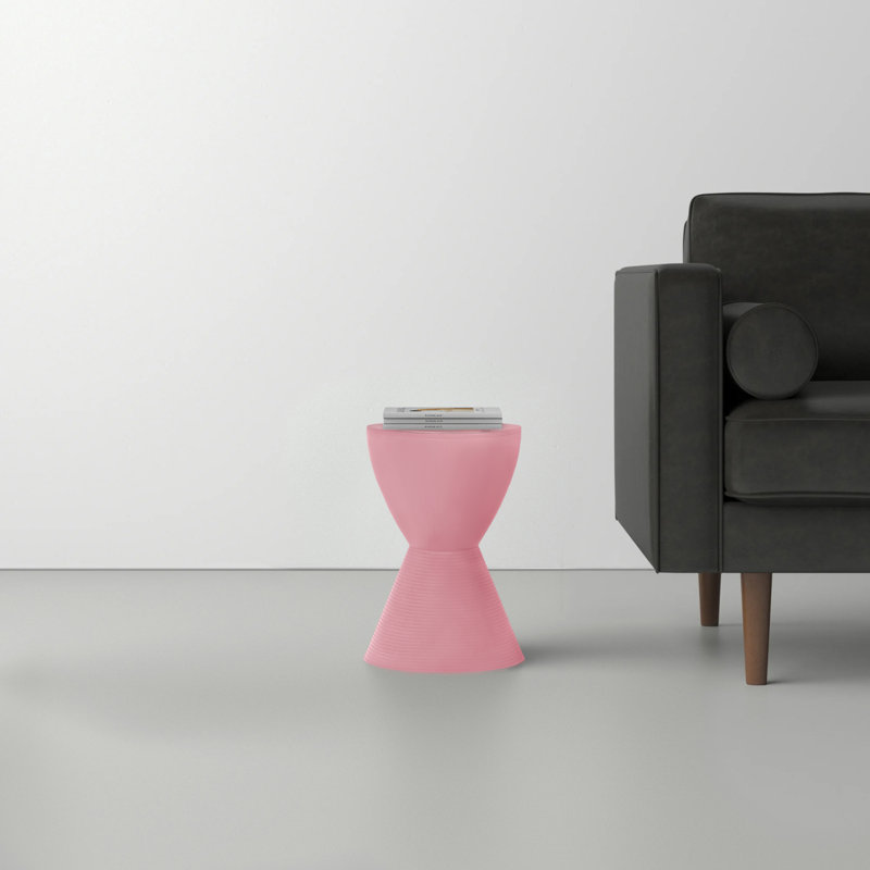 Pink Hourglass Ribbed Acrylic Side Table with Storage