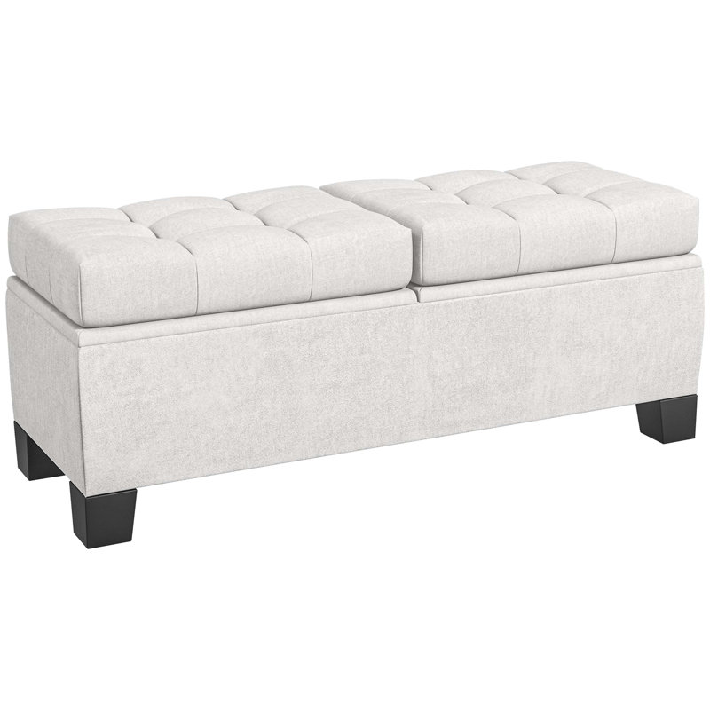 Fabric Upholstered Storage Bench, Cream