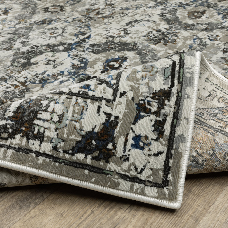 Tapis oriental en polyester tissé à la machine en gris, Rectangle 3 pi 10 po x 5 pi 5 po