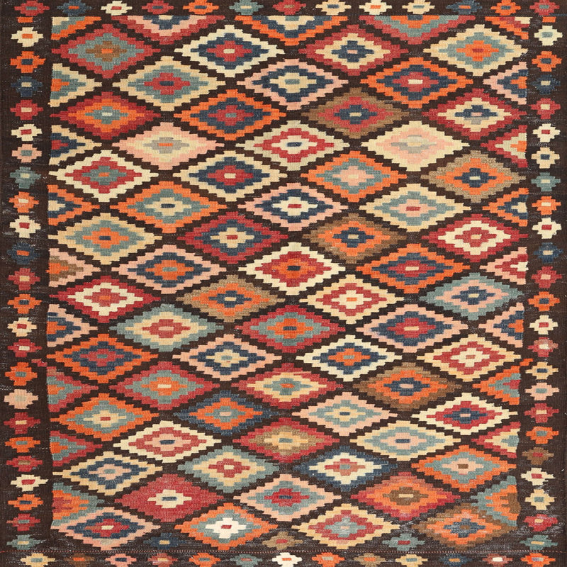 Tapis contemporain rouge / beige / noir, Carré 5 pi