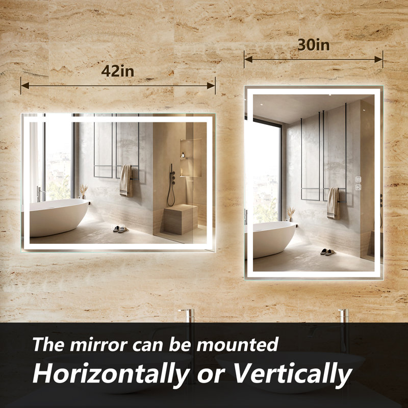 Naliyah LED Bathroom Mirror, Dimmable Vanity Mirror Anti-Fog Wall Mounted With Lights, 42" x 30"