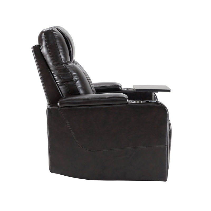 Fauteuil inclinable Power Motion avec port de charge USB et rangement à bras cachés, 2 porte-gobelets pratiques et plateau pivotant à 360 °, noir