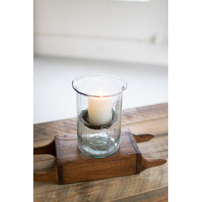  Small Glass Candle Holders with Rustic Metal Insert Set of 2