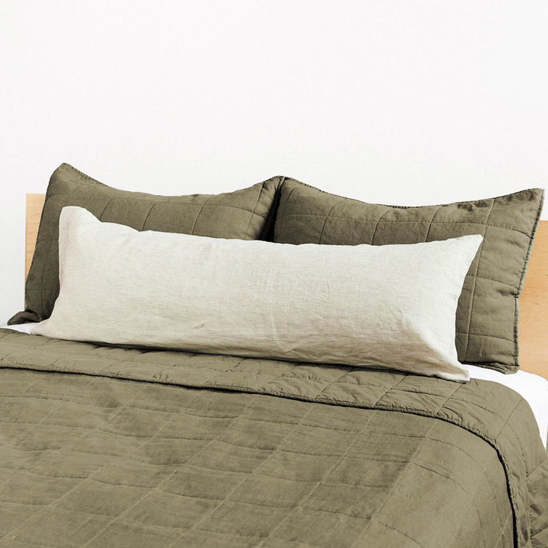French Linen Box Stitch Quilted Sham Set, Moss, Queen