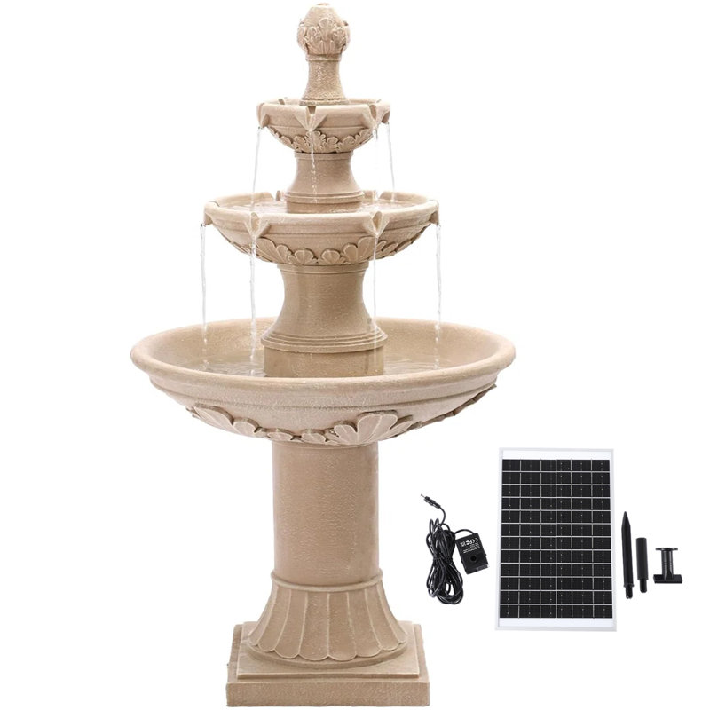 Outdoor Solar Water Fountains, 48.4''h Italian Style Garden Fountains And Waterfalls Outside, 3-tier Large Bubbler Cascading Water Fountain With Pump And Solar Panel For Home Yard Decor