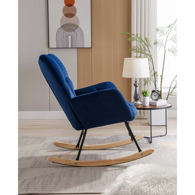 Chaise berçante moderne Marsa, Velours bleu