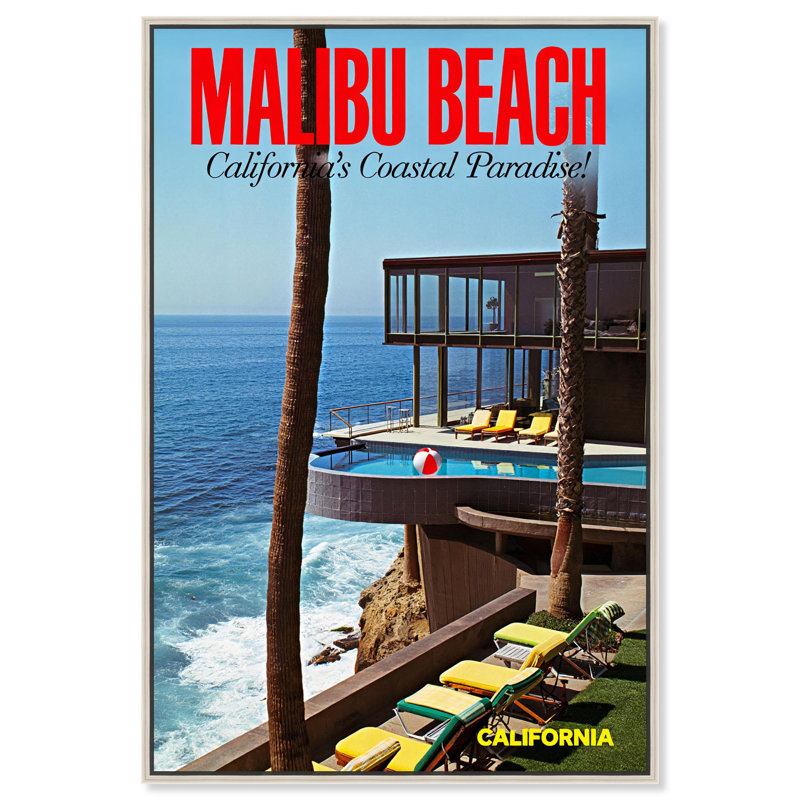 «Malibu Beach», reproduction d'art sur toile, photographie côtière par Art Remedy, H 25 po x l 17 po, Cadre argenté