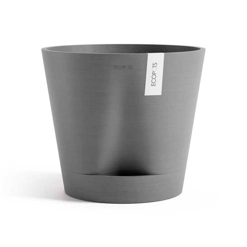 Ecopots Venice Indoor/Outdoor Modern Recycled Plastic Flower Pot Planter W/ Water Reservoir, 13.75" H x 16" W x 16" D, Gray