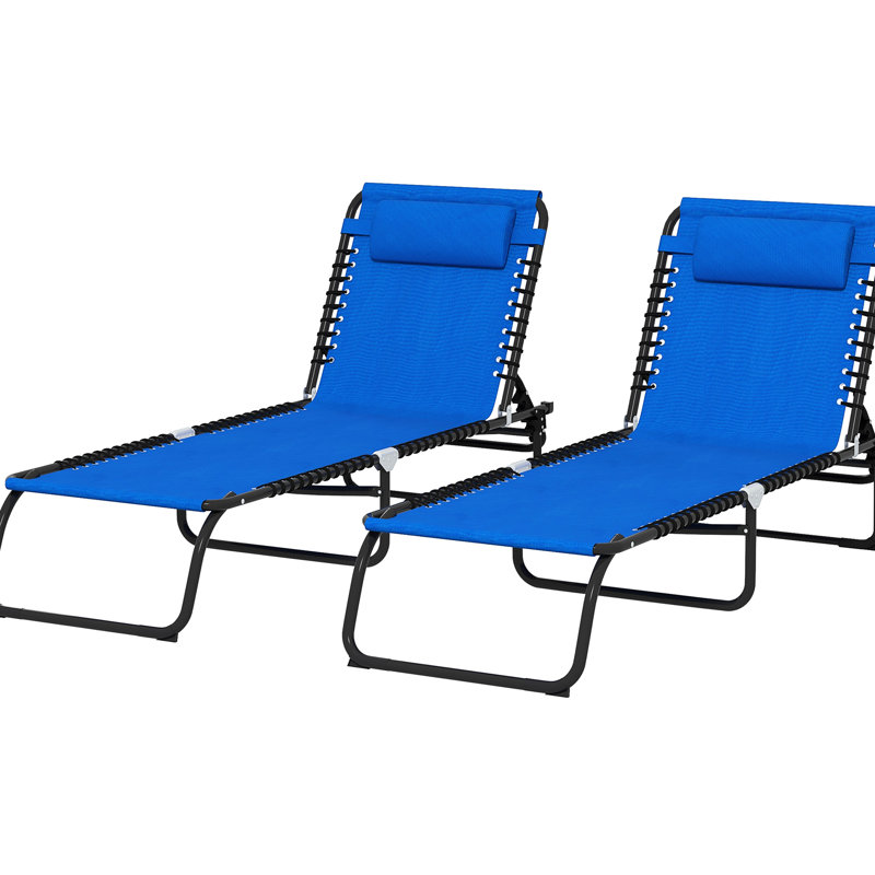 Chaise de plage pliante - 4 inclinables, filet respirant, inclinable dans la cour bleue