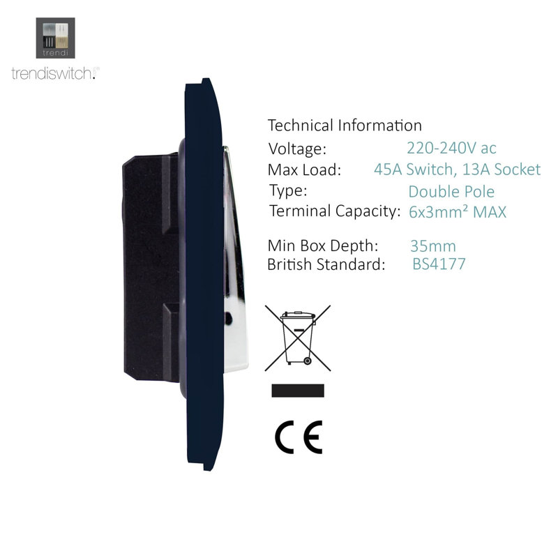 Trendi Switch 45 Amp Cooker Switch & 13 Amp Plug Socket with Neon, Navy