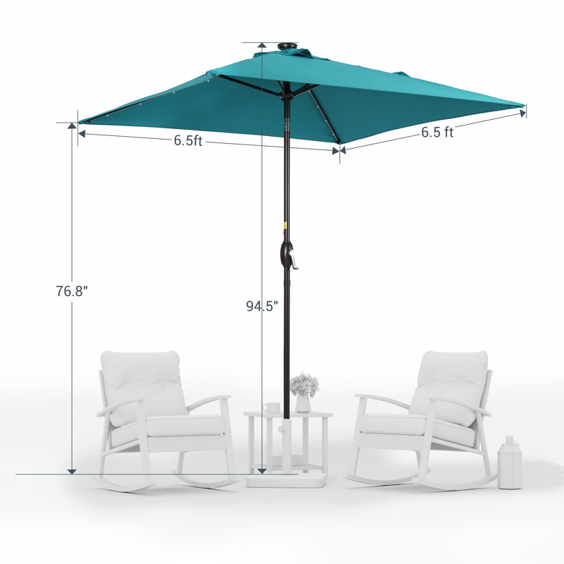 Salmas 6.5x6.5' Square Lighted Market Umbrella, Lake Blue