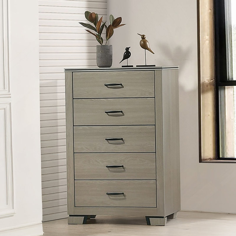 Commode avec cinq tiroirs de rangement, commode verticale en bois pour chambre à coucher
