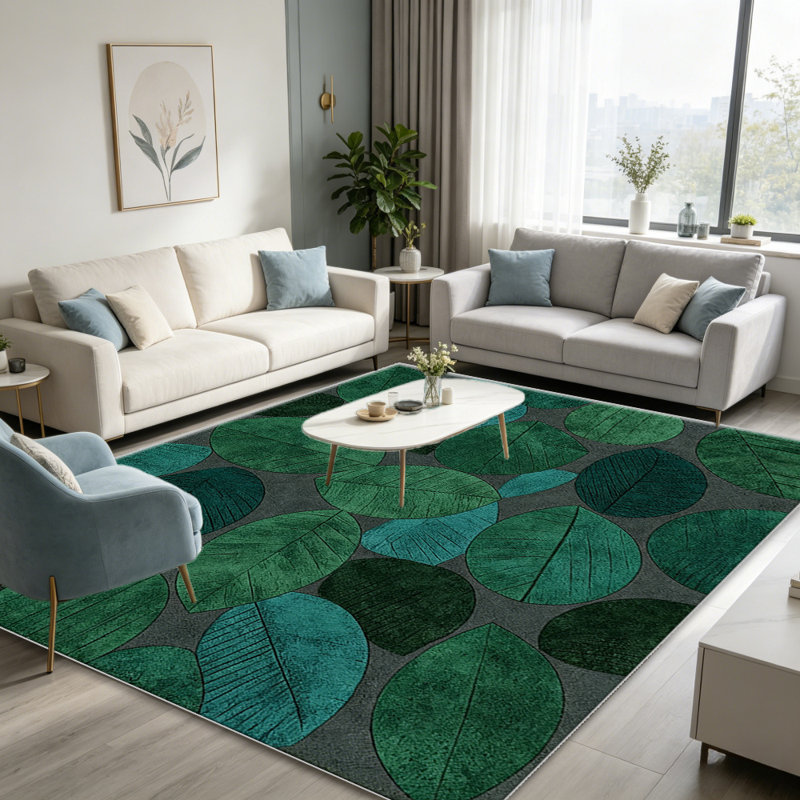 Forest Green Leaf Abstract carpet-easy to clean, machine-washable, soft and comfortable; suitable for door mats, kitchens, living rooms, bedrooms, corridors, and laundry areas. Easy to clean, durable carpet for home decoration.