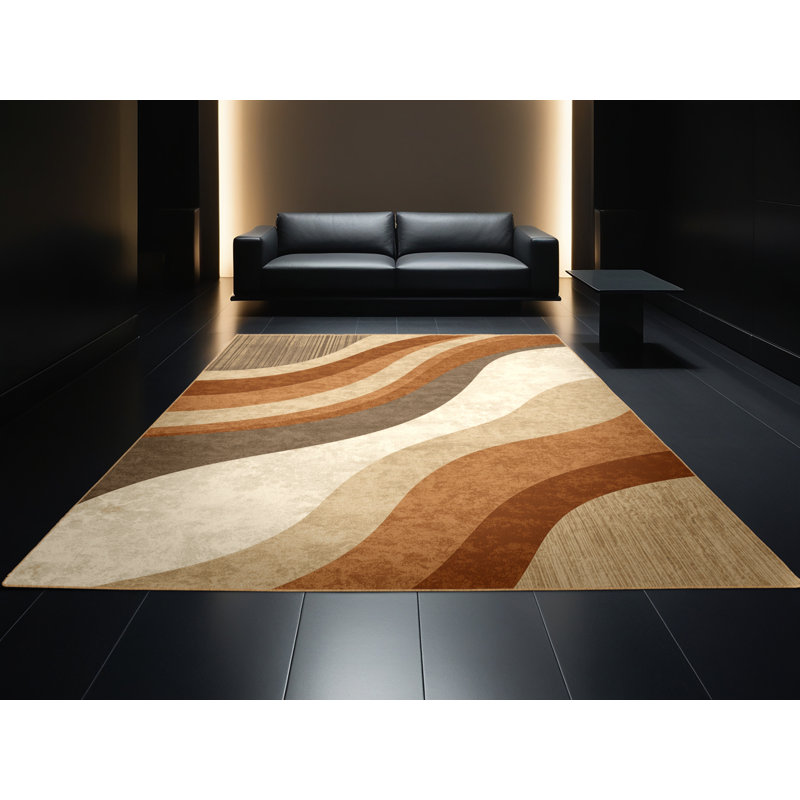 Tapis brun en bois rustique moderne lavable à la machine Bemott - reliure brun clair, Carré 3 pi