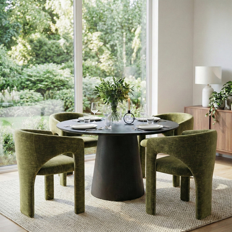 47"–83" Extendable Oval Dining Table Set with Upholstered Chairs, 5 Pieces: Table, 4 Chairs, Olive Green