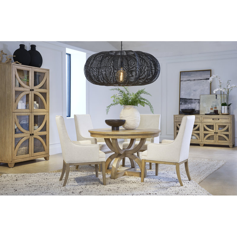 Extendable 48" Round Dining Table With 4 Host Chairs And Buffet, 6 Pieces: Table, 4 Chairs, Sideboard