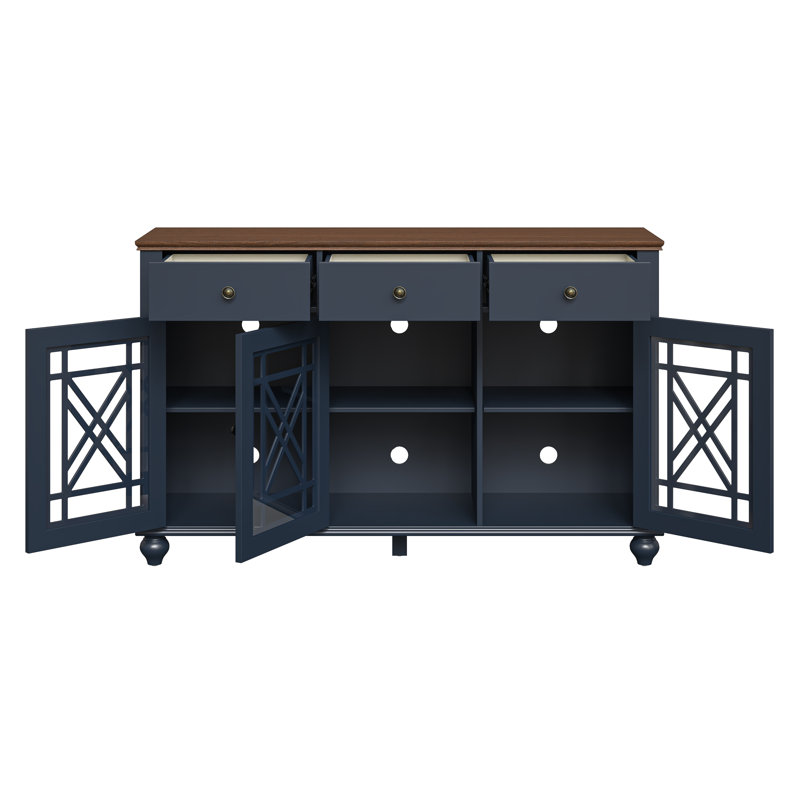 Buffet avec rangement, Bleu marine / brun foncé