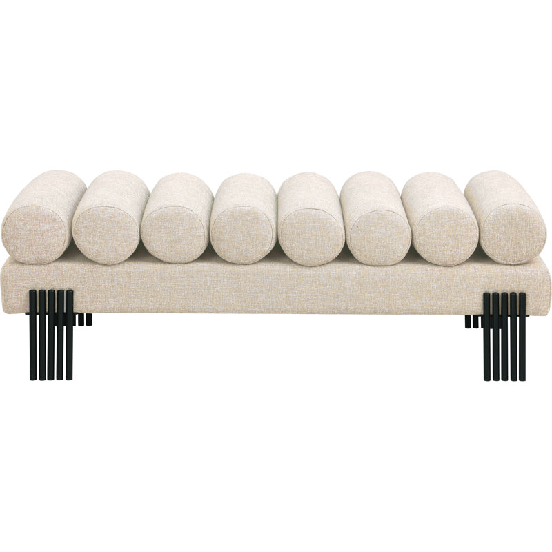 Banc rembourré Akeela, Tissu beige texturé en lin
