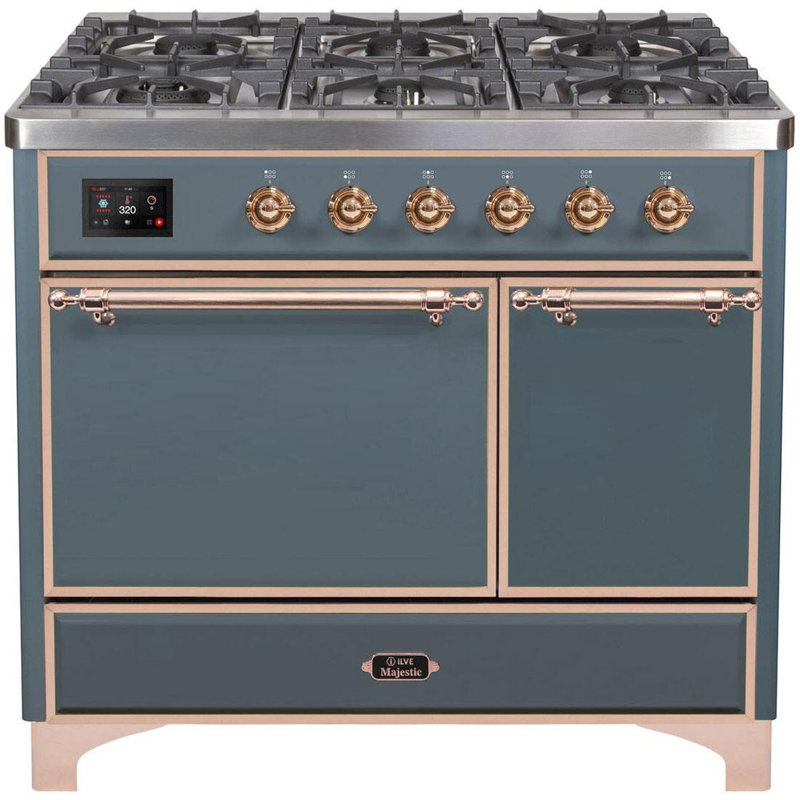 ILVE Majestic II 40 in Dual Fuel Range, Natural Gas, Blue Gray/Copper