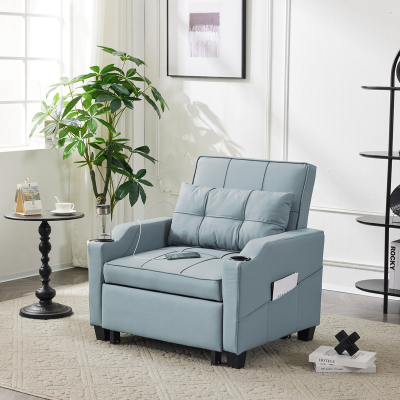 Chaise d'appoint rembourrée Hosie, Polyester gris bleu
