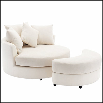 Fauteuil demi-tonneau pivotant à 360 ° avec repose-pieds de rangement et 4 coussins, siège de loisirs moderne pour le salon