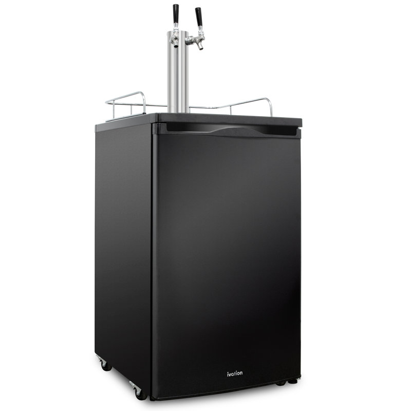Black Stainless Steel Dual Tap Freestanding Kegerator with Adjustable Temperature