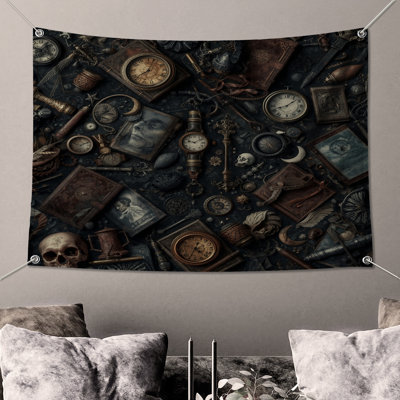 Vintage Clock Collection Wall Tapestry - Antiques Wall Decor