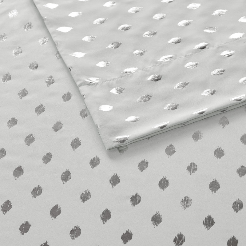 Metallic Polka Dot Printed Sheet Set, Twin XL Sheet Set + 1 Fitted Sheet + 2 Pillowcases, Gray/Silver