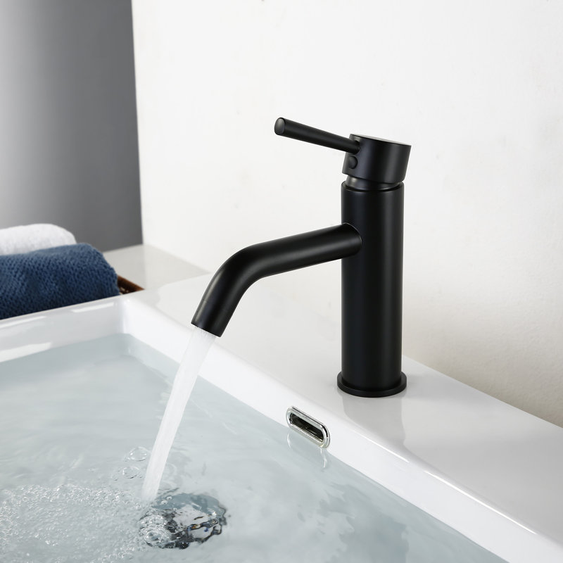 Robinet de lavabo de salle de bain à poignée simple 7,3 "H noir mat, Noir mat, Système de drainage non compris