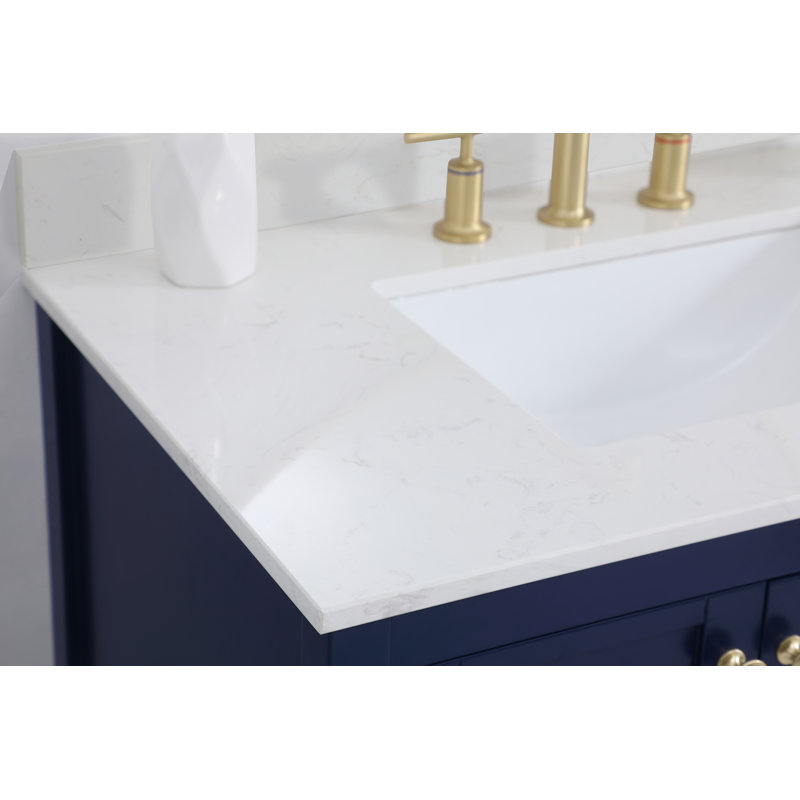 Krish 36'' Single Bathroom Vanity with Engineered Marble Top, Blue