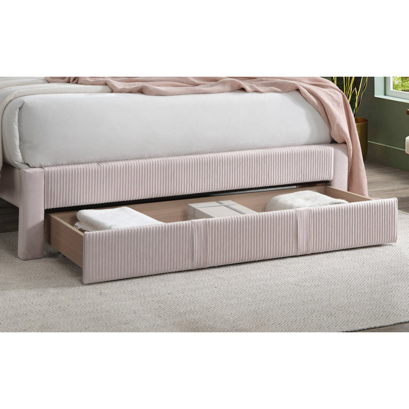 Grand lit de rangement en velours Merceroy, Rose clair, Grand lit
