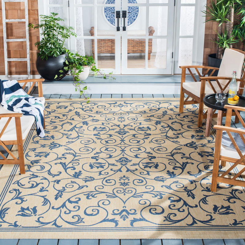 Tapis intérieur / extérieur brun clair / bleu Arneshia, Rectangle 8 pi x 11 pi