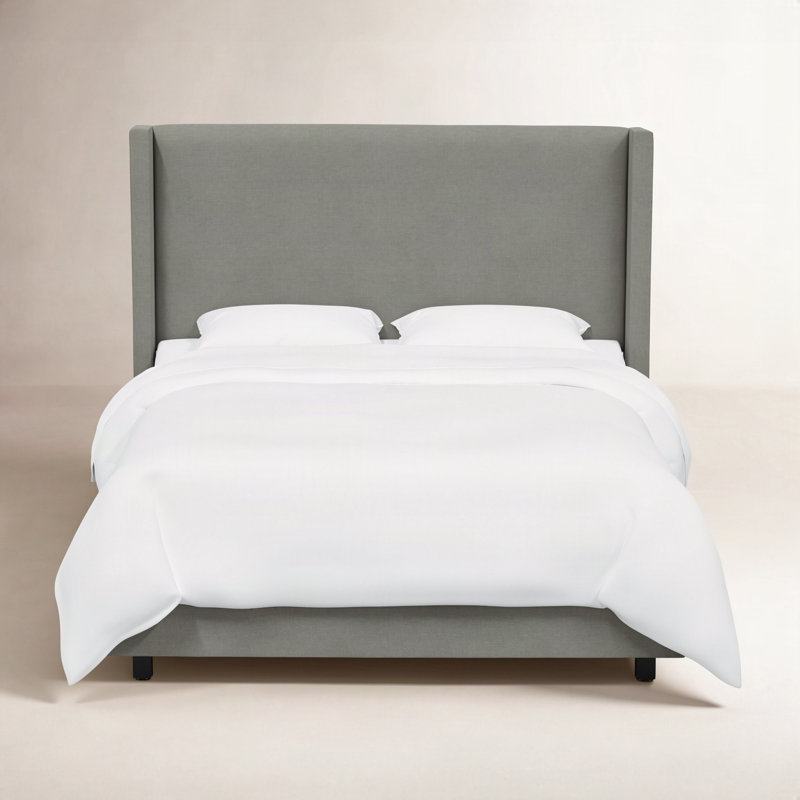 Hanson Upholstered Wingback Bed, Queen, Classic Grey Linen