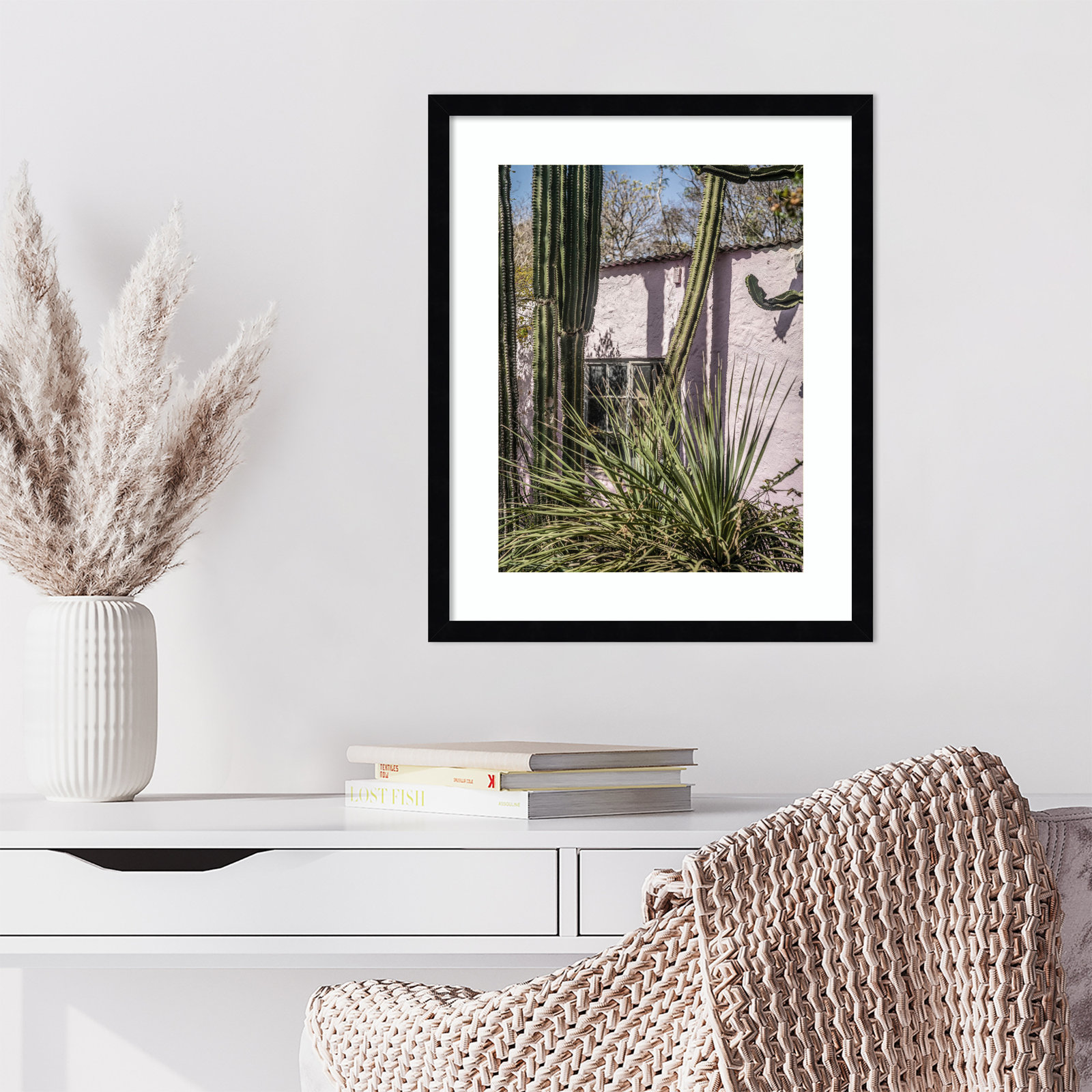 Daisey "Plants on Pink" Print, Black, 21" H x 17" W