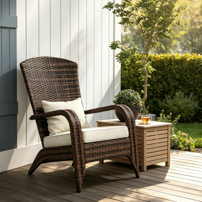 Adirondack Chair Set with Ottoman, Patio Wicker Rocking Seating with Cream Cushions & High Back, Outdoor Fire Pit Chair with Footrest for Deck, Garden, Backyard & Poolside