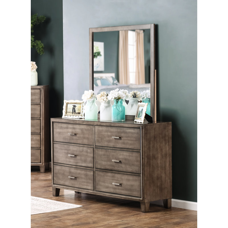 Commode double 6 tiroirs avec miroir Carpino, Gris