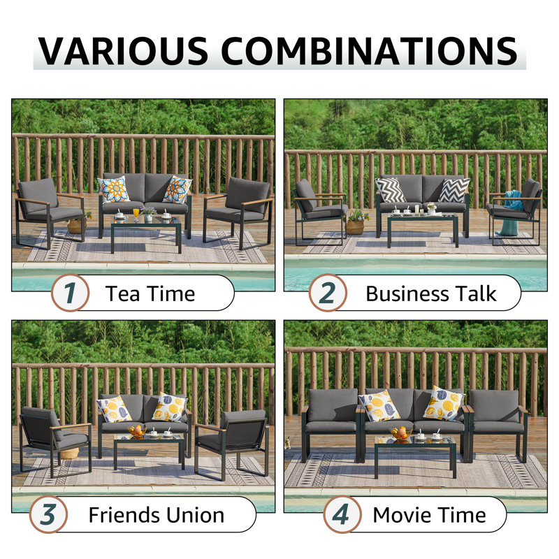 Atara 4 - Person Patio Conversation Set with Cushions, Dark Gray