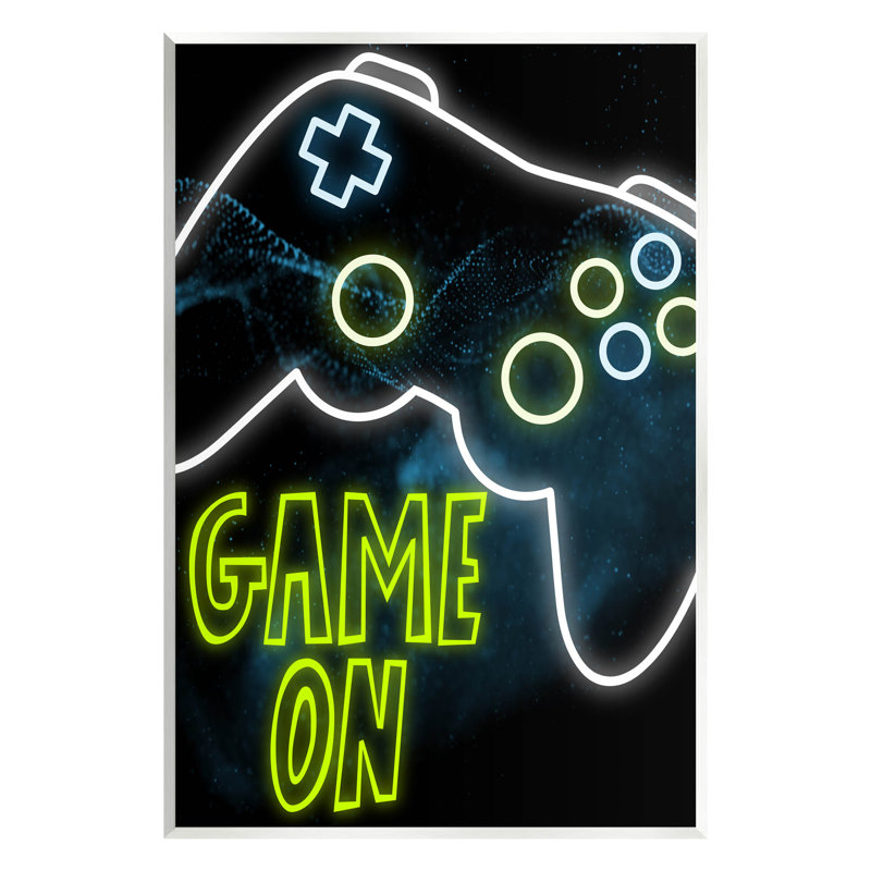 Art sur plaque contrôleur de jeu sur néon par Marcus Prime, H 15 po x l 10 po x P 0,5 po