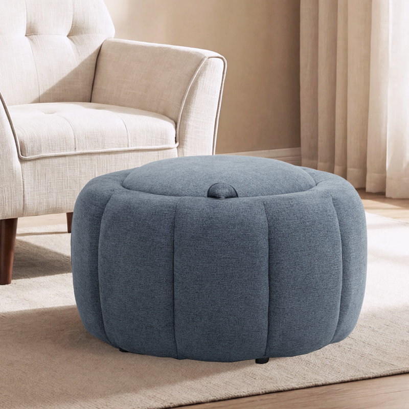 Repose-pieds rond avec rangement 27,5 po, Chenille - bleu