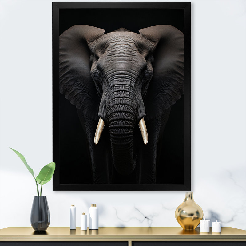 Éléphant noir et blanc «Hine» - Impression, Cadre photo noir, H 20 po x l 12 po x P 1 po