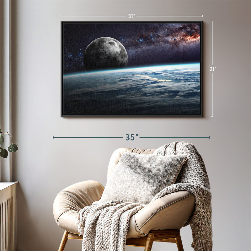 "Terre et lune dans l'espace, art mural", H 21 po x l 31 po